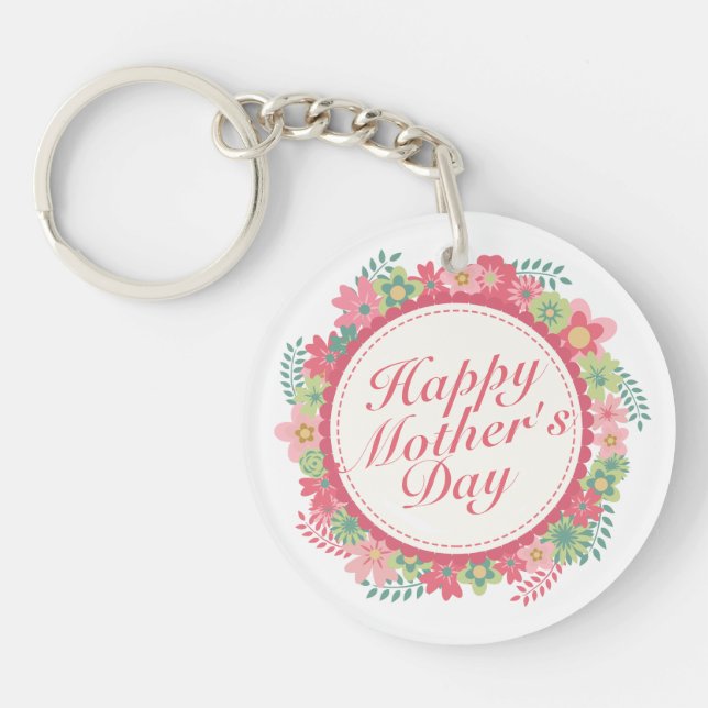 Llavero Elegante Happy Mother's Day Floral Frame Keychain (Frente)