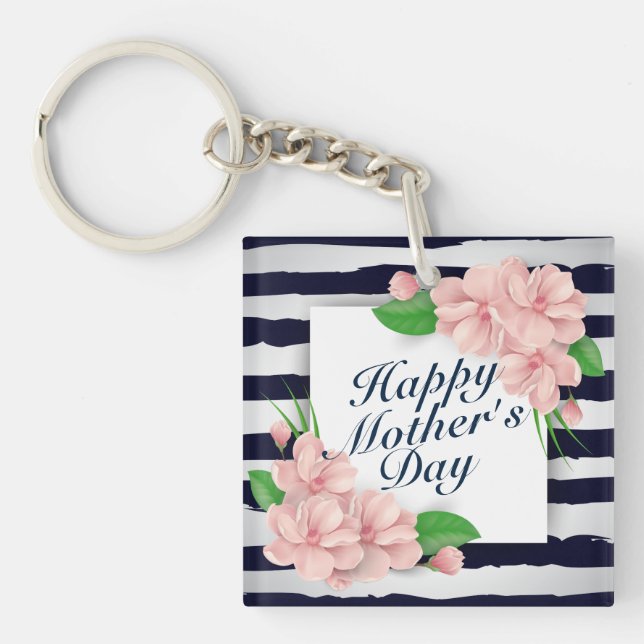 Llavero Elegante Happy Mother's Day Floral Frame Keychain (Frente)
