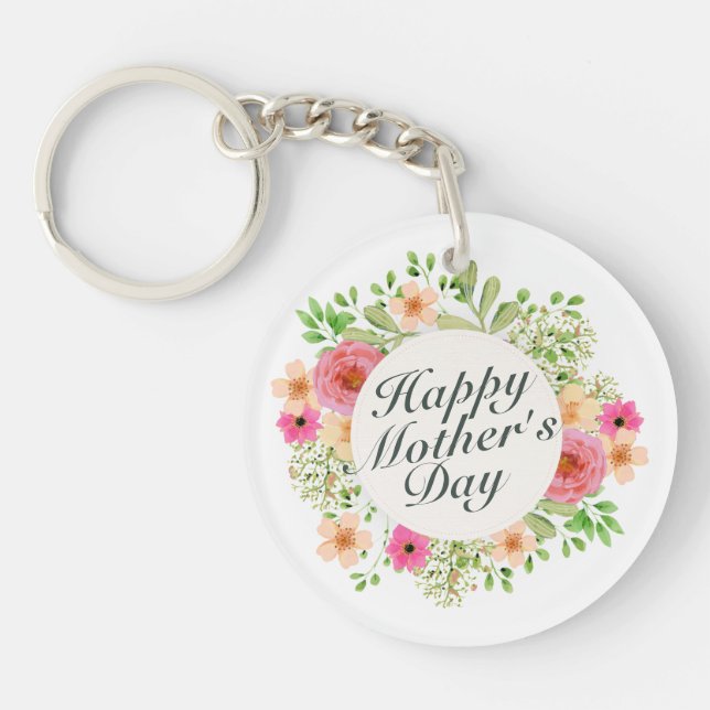 Llavero Elegante Happy Mother's Day Floral Frame Keychain (Frente)