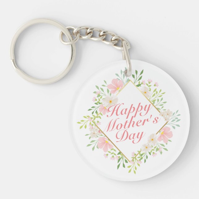 Llavero Elegante Happy Mother's Day Floral Frame Keychain (Frente)
