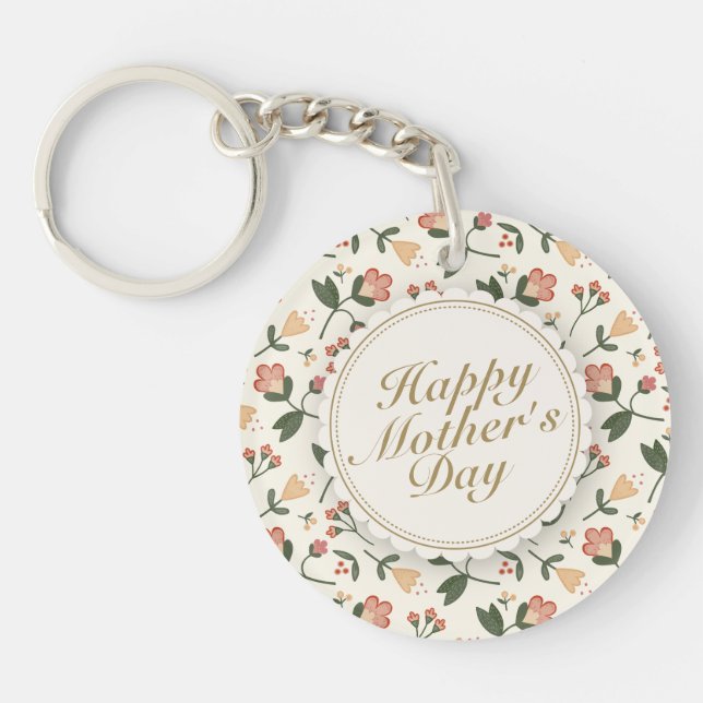 Llavero Elegante Happy Mother's Day Floral Frame Keychain (Frente)