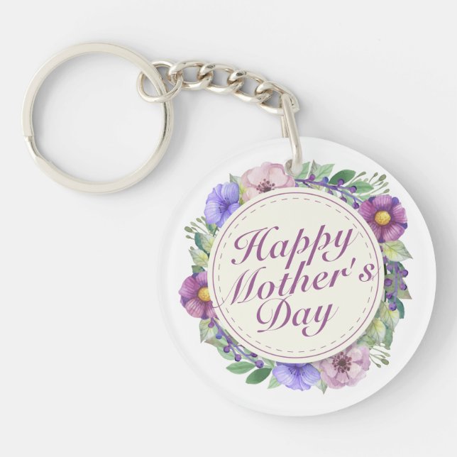 Llavero Elegante Happy Mother's Day Floral Frame Keychain (Frente)