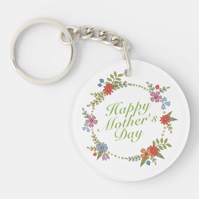 Llavero Elegante Happy Mother's Day Floral Wreath Keychain (Frente)