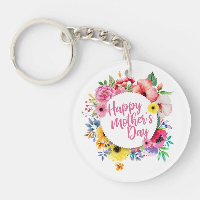 Llavero Elegante Happy Mother's Day Floral Wreath Keychain (Frente)