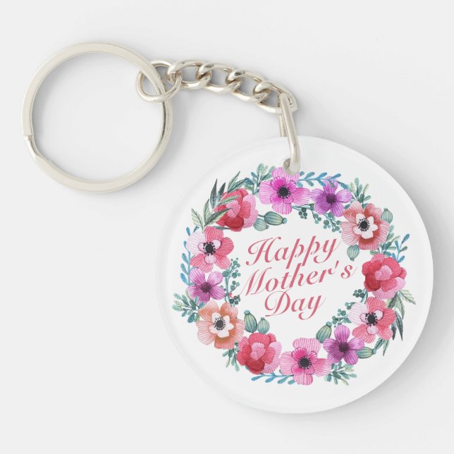 Llavero Elegante Happy Mother's Day Floral Wreath Keychain (Frente)