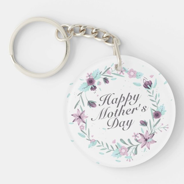 Llavero Elegante Happy Mother's Day Floral Wreath Keychain (Frente)