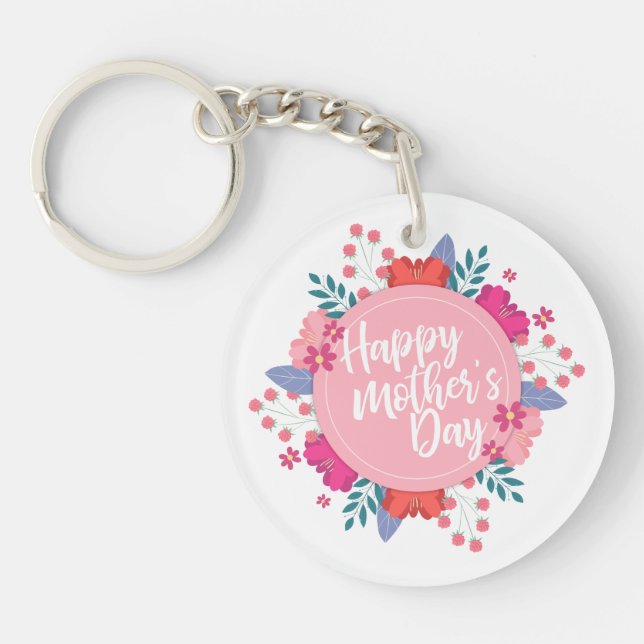 Llavero Elegante Happy Mother's Day Floral Wreath Keychain (Frente)