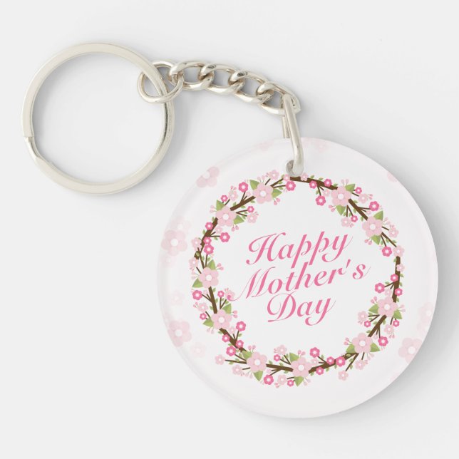 Llavero Elegante Happy Mother's Day Floral Wreath Keychain (Frente)