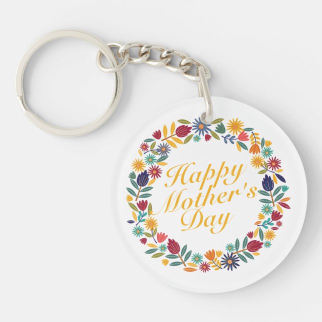 Llavero Elegante Happy Mother's Day Floral Wreath Keychain (Frente)