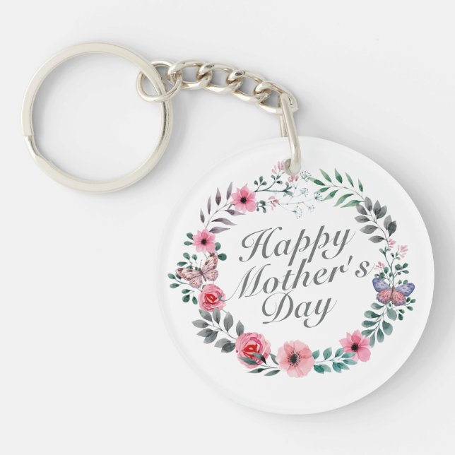 Llavero Elegante Happy Mother's Day Floral Wreath Keychain (Frente)