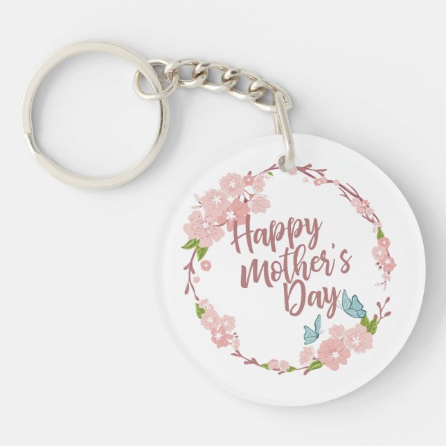 Llavero Elegante Happy Mother's Day Floral Wreath Keychain (Frente)