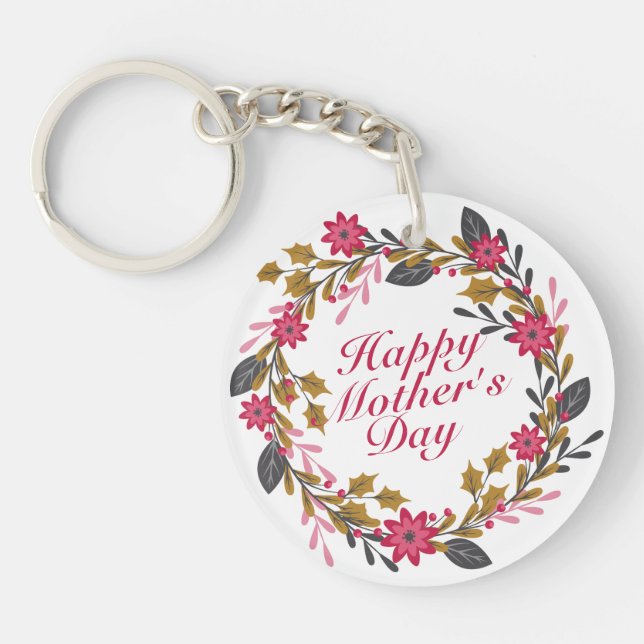 Llavero Elegante Happy Mother's Day Floral Wreath Keychain (Frente)