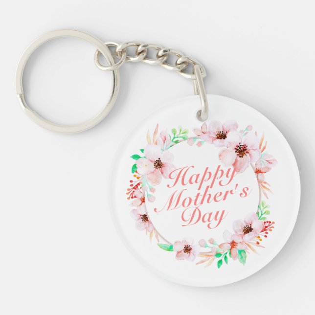 Llavero Elegante Happy Mother's Day Floral Wreath Keychain (Frente)