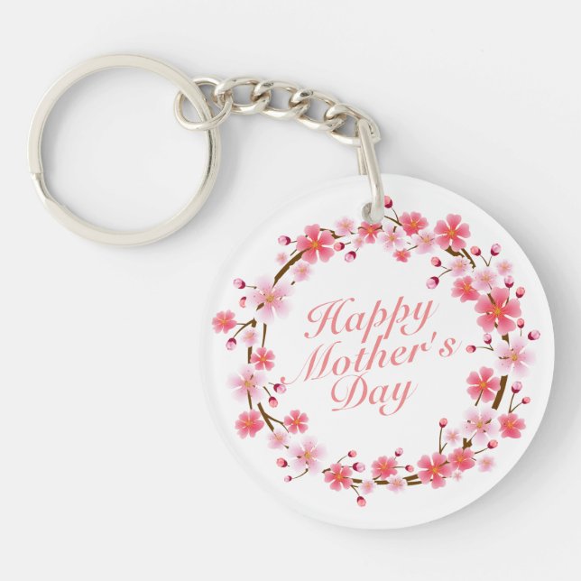 Llavero Elegante Happy Mother's Day Floral Wreath Keychain (Frente)