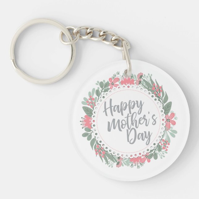 Llavero Elegante Happy Mother's Day Floral Wreath Keychain (Frente)
