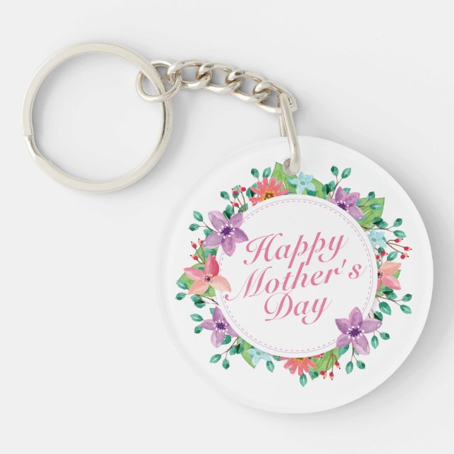 Llavero Elegante Happy Mother's Day Floral Wreath Keychain (Frente)