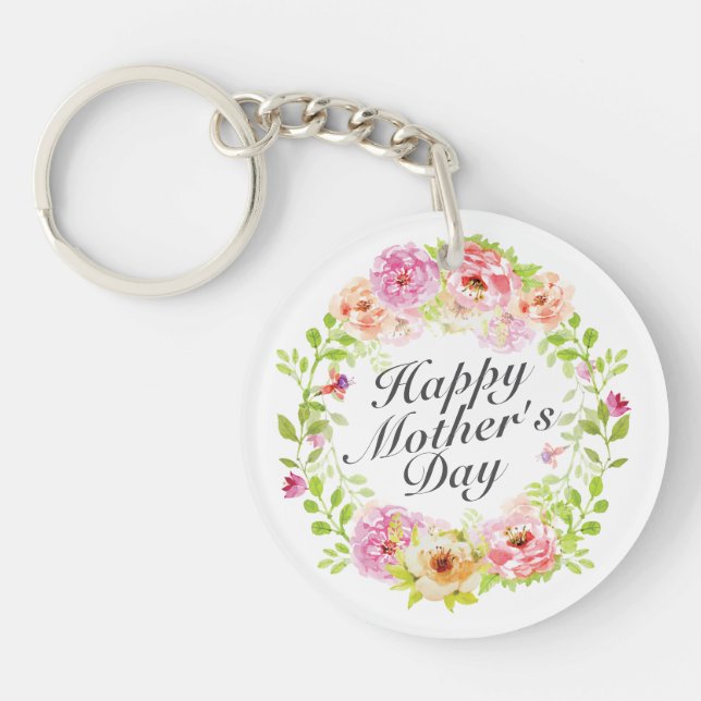 Llavero Elegante Happy Mother's Day Floral Wreath Keychain (Frente)