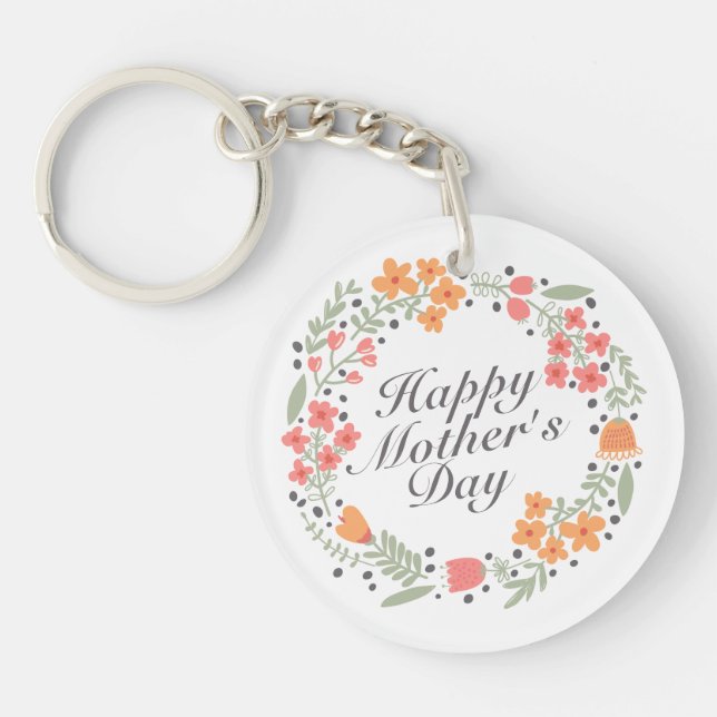 Llavero Elegante Happy Mother's Day Floral Wreath Keychain (Frente)