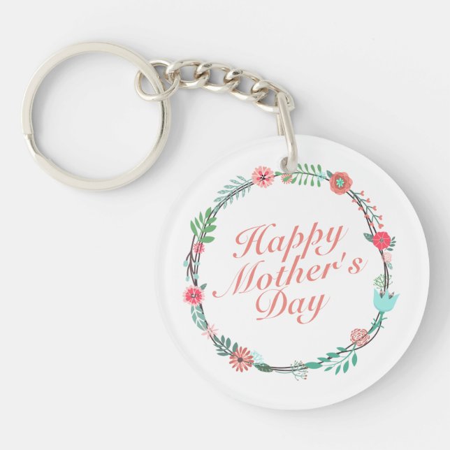 Llavero Elegante Happy Mother's Day Floral Wreath Keychain (Frente)