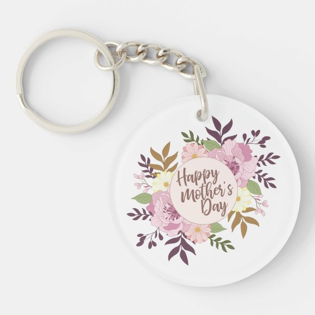 Llavero Elegante Happy Mother's Day Floral Wreath Keychain (Frente)
