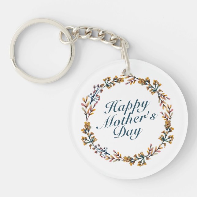 Llavero Elegante Happy Mother's Day Floral Wreath Keychain (Frente)