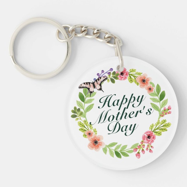 Llavero Elegante Happy Mother's Day Floral Wreath Keychain (Frente)