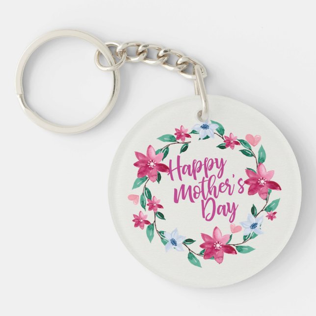 Llavero Elegante Happy Mother's Day Floral Wreath Keychain (Frente)