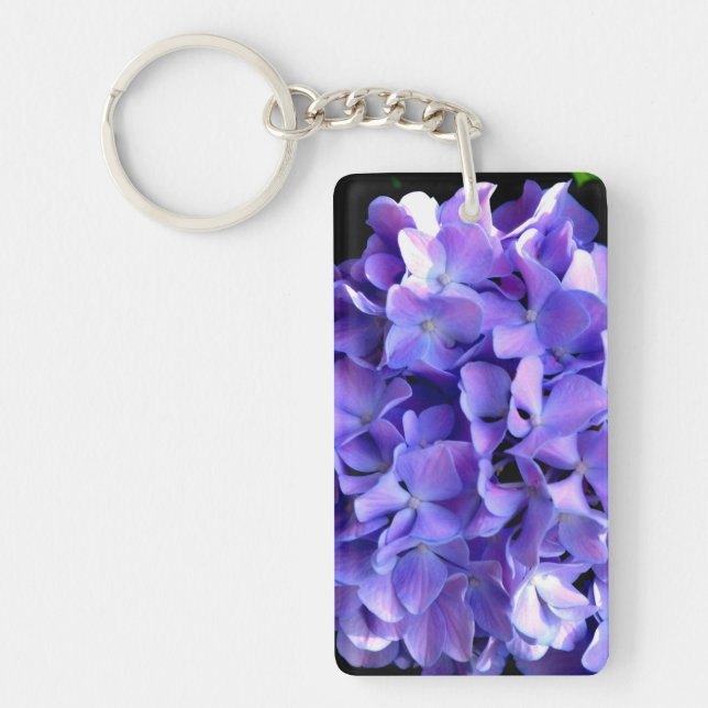 Llavero Elegante hortensias azul violeta de flores moradas (Frente)