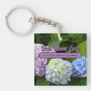 Llavero Elegante hortensias florales azul violeta