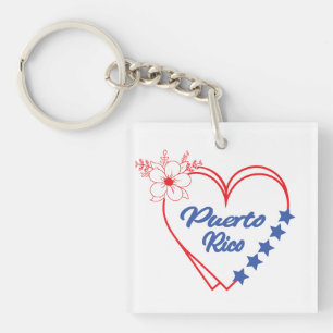Llavero Elegante Ilustracion floral de corazón de Puerto R