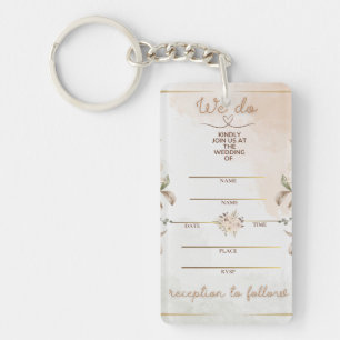 Llavero Elegante Invitación de Boda Beige Floral Acuarela 