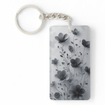 Elegante Keychain acrílico floral blanco y negro