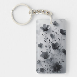 Llavero Elegante Keychain acrílico floral blanco y negro
