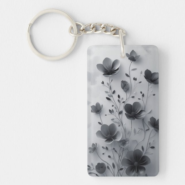 Llavero Elegante Keychain acrílico floral blanco y negro (Frente)