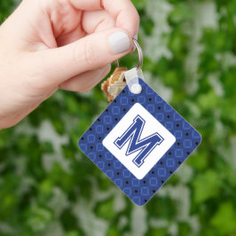 Llavero Elegante Keychain azul grisáceo con monograma