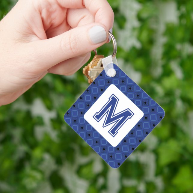 Llavero Elegante Keychain azul grisáceo con monograma (Mano)