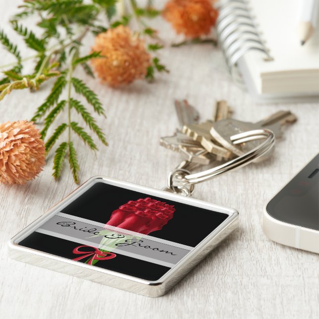 Llavero Elegante Keychain Boda Rosa Roja (Lado)