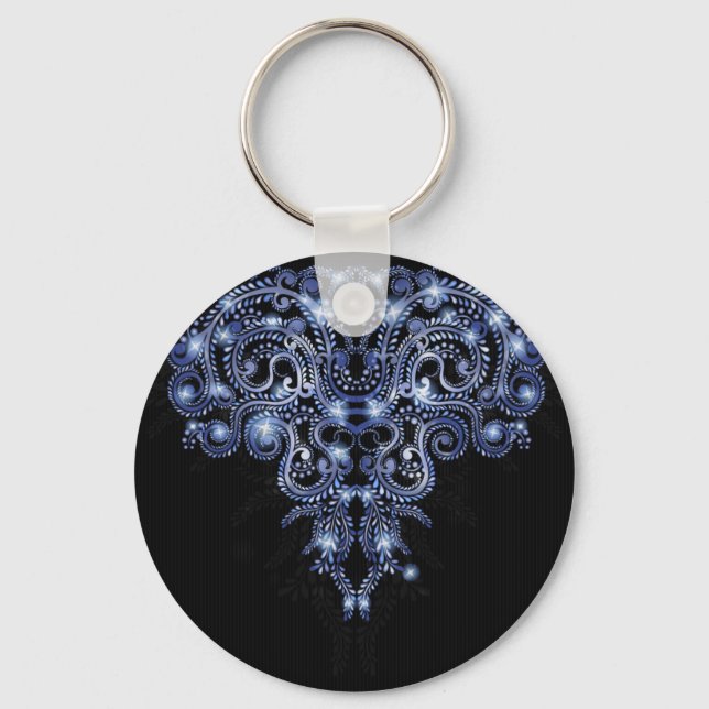 Llavero Elegante Keychain de Swirl Sparkly Blue (Anverso)