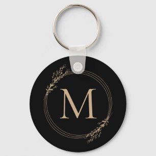 Llavero Elegante Keychain del Monograma de Oro Negro