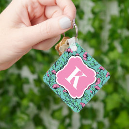Llavero Elegante Keychain floral rosa con monograma