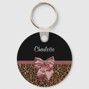 Llavero Elegante Leopard Print Elegant Brown Bow and Name