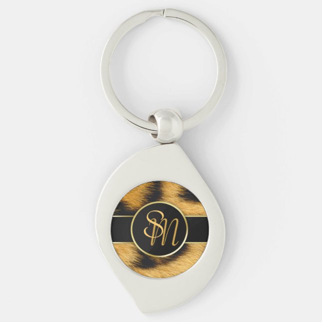Llavero Elegante Leopard Print Monograma Script - Keychain (Anverso)