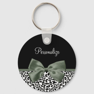 Llavero Elegante Leopardo Imprimir Cinta Verde Oscura Con 