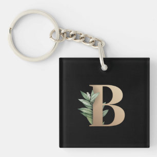 Llavero Elegante letra botánica de oro B