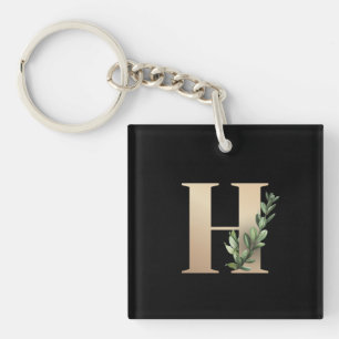Llavero Elegante letra botánica de oro monograma H