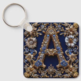 Llavero Elegante letra dorada "A" con adornos florales orn