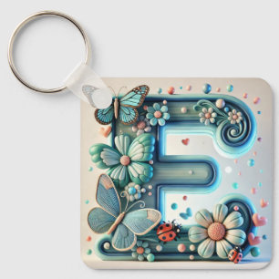 Llavero Elegante letra floral E con mariposas