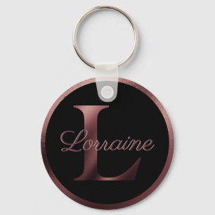 Llavero Elegante Letra negra L Rosa Monograma metálico de