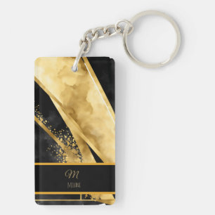 Llavero Elegante Lujoso Monograma Nupcial Negro Oro