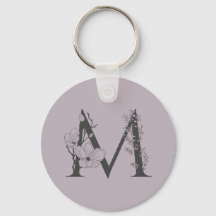 Llavero Elegante M Boho Floral Monograma Lilac Gris Inicia